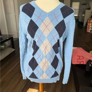 Old Navy Blue Argyle V-Neck Sweater
